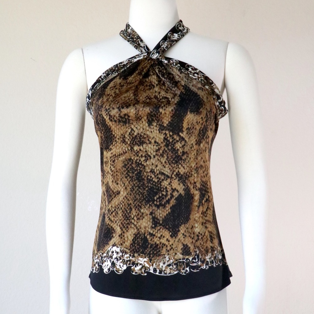 Sleeveless halter top in slinky rayon jersey